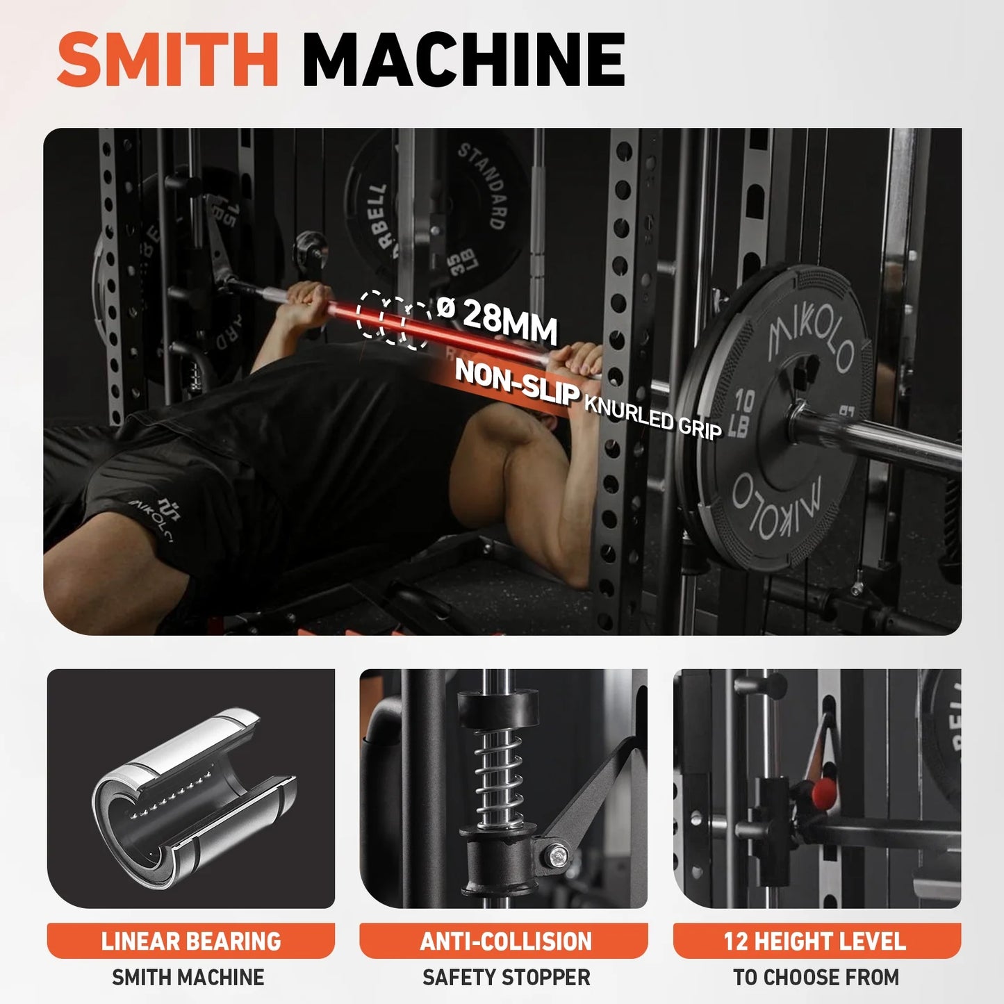 Smith Machine, All-In-One Power Rack Cage with Vertical Leg Press, 2000LBS Power Cage Squat Rack with Smith Bar, Dual Pulley Cable Crossover with Weight Bench, Barbell, 370LB Weight Plates