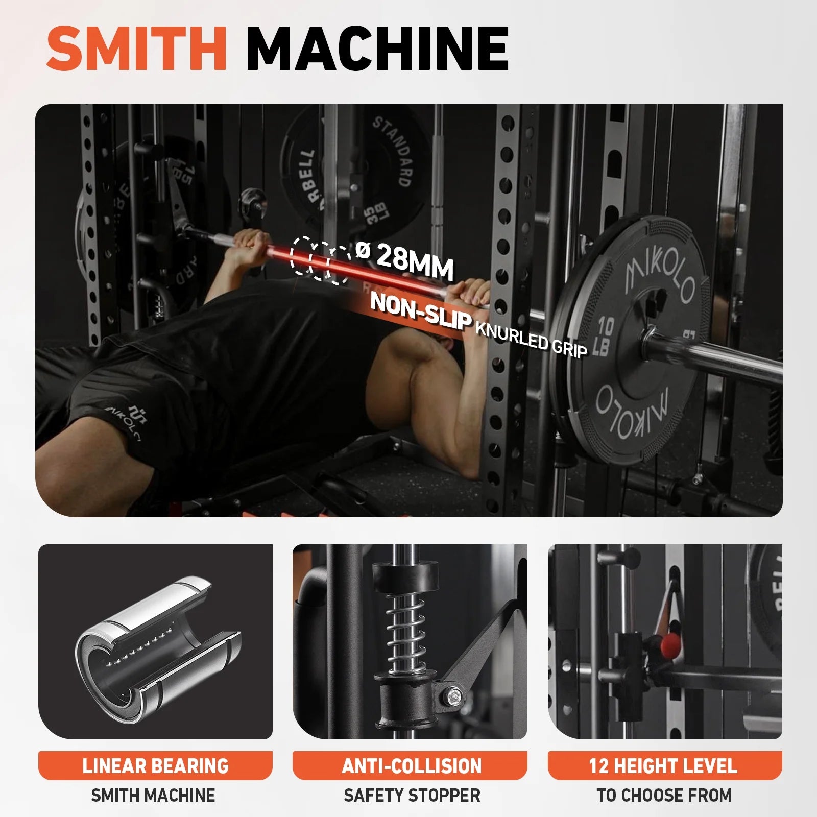 Smith Machine, All-In-One Power Rack Cage with Vertical Leg Press, 2000LBS Power Cage Squat Rack with Smith Bar, Dual Pulley Cable Crossover with Weight Bench, Barbell, 370LB Weight Plates
