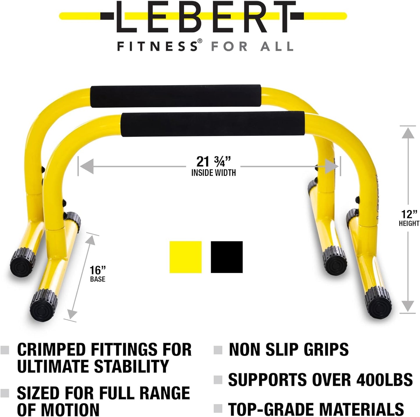 Lebert Parallette Bars – Heavy-Duty Bodyweight Training Equipment for Dips, Pushups, L-Sits & Core Workouts – Non-Slip Grips, 400 Lb Capacity – Includes 2 Bars + 2 Workout Guides