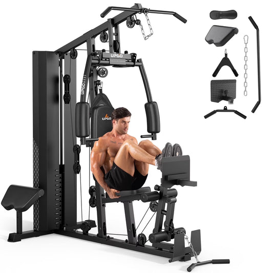 Home Gym Station, Workout Equipment with 154LBS Weight Stack, Leg Press and Preacher Curl Pad