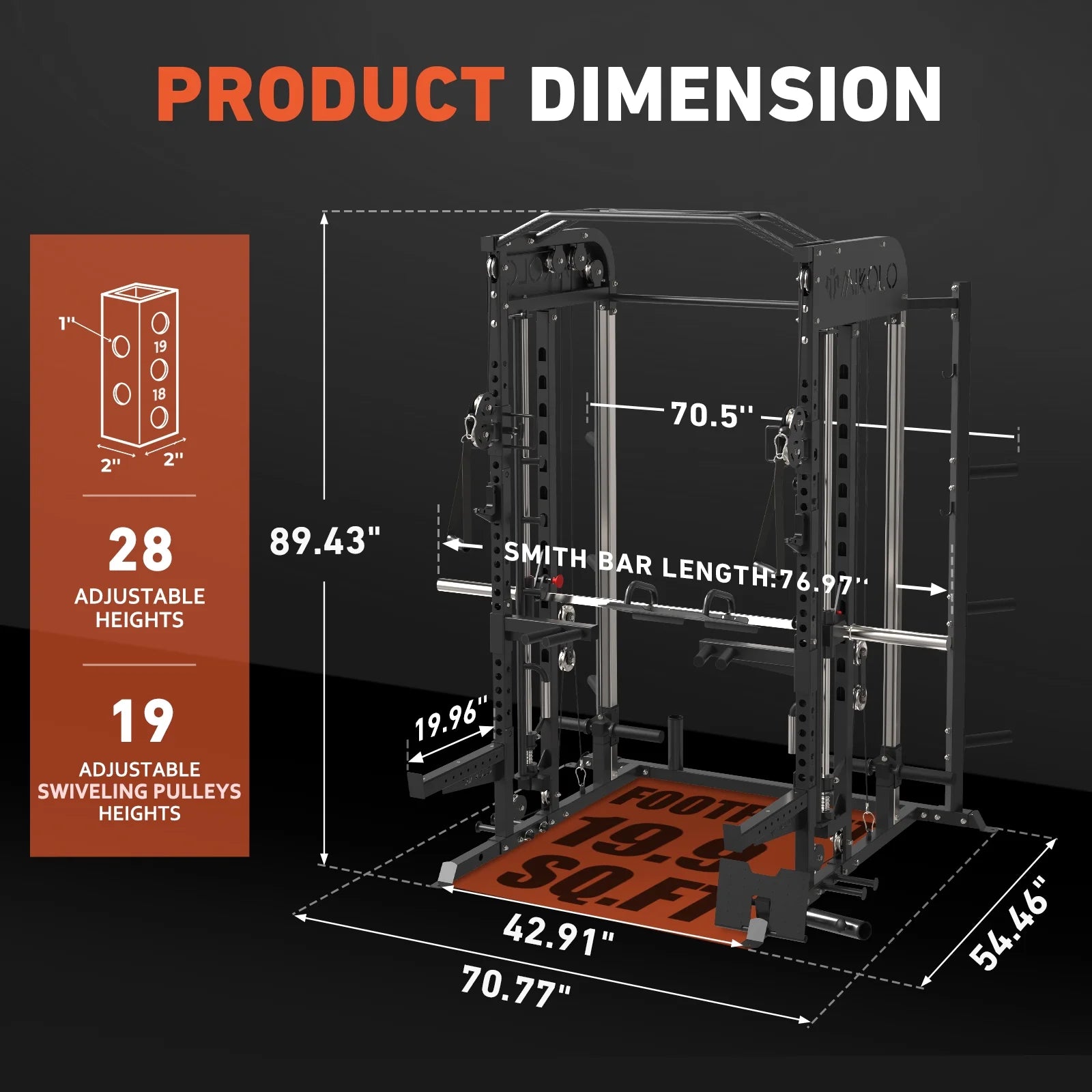 Smith Machine, All-In-One Power Rack Cage with Vertical Leg Press, 2000LBS Power Cage Squat Rack with Smith Bar, Dual Pulley Cable Crossover with Weight Bench, Barbell, 370LB Weight Plates