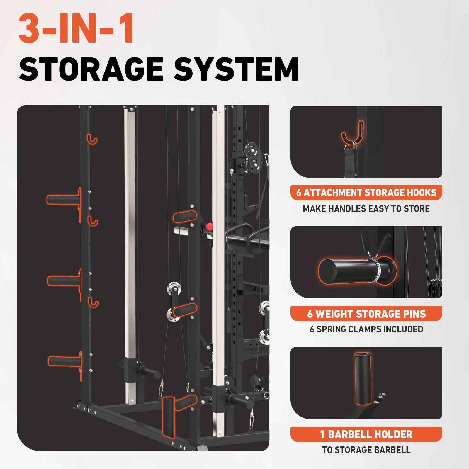 Smith Machine, All-In-One Power Rack Cage with Vertical Leg Press, 2000LBS Power Cage Squat Rack with Smith Bar, Dual Pulley Cable Crossover with Weight Bench, Barbell, 370LB Weight Plates