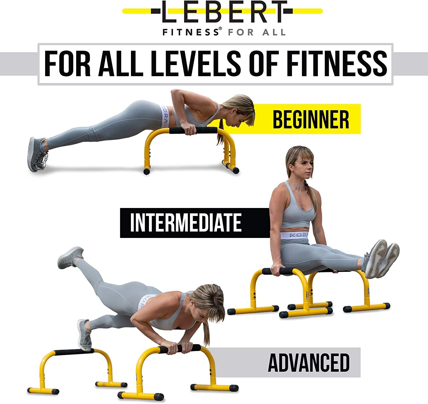 Lebert Parallette Bars – Heavy-Duty Bodyweight Training Equipment for Dips, Pushups, L-Sits & Core Workouts – Non-Slip Grips, 400 Lb Capacity – Includes 2 Bars + 2 Workout Guides